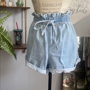 Forever21 14 Denim Adjustable Plus Size Full Figured Elastic Waist Shorts